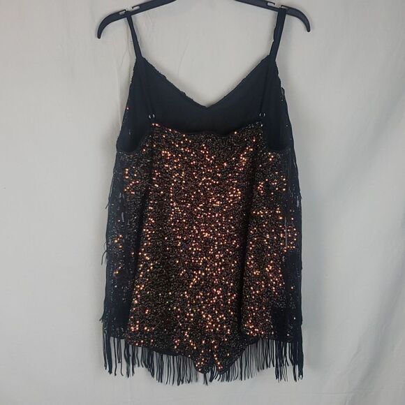 Double Crazy 3XL Copper & Green Sequin Black Tassel Bodysuit - Picture 4 of 10